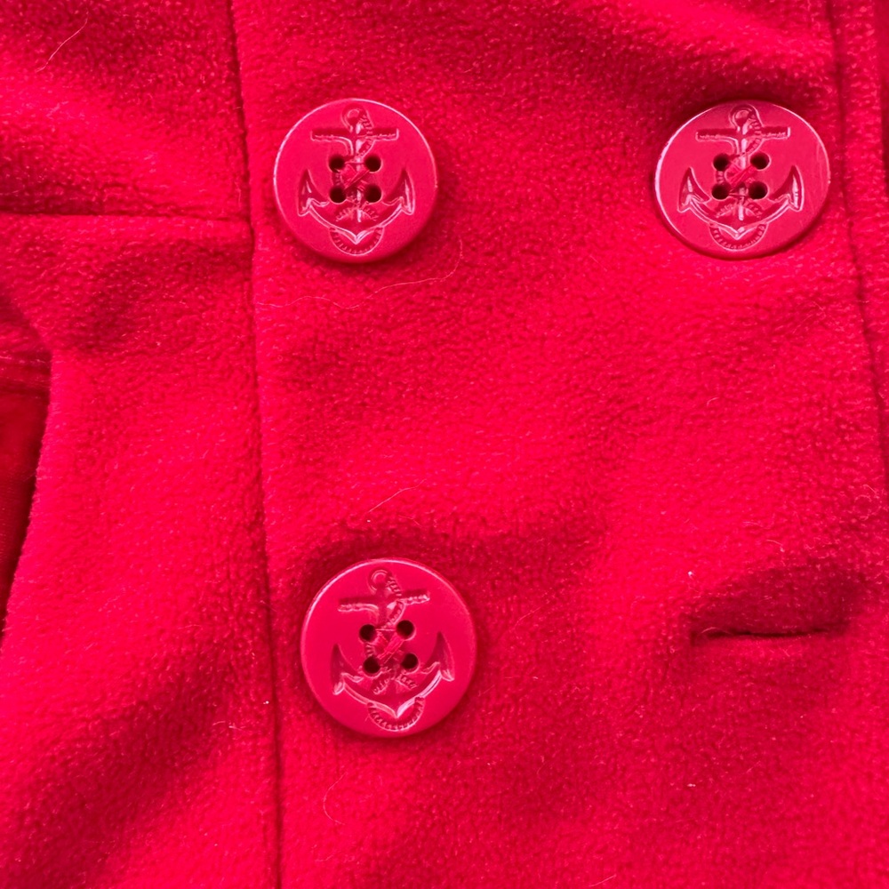 Starting Out Red Girls 12 month peacoat with Anchor Buttons and velvet collar.